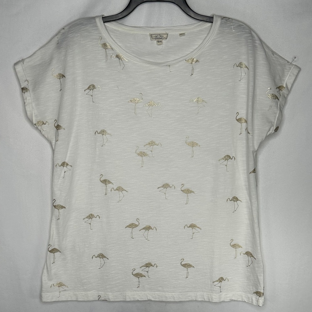 Fat Face Graphic T-shirt Gold Metallic Flamingos Sz 12